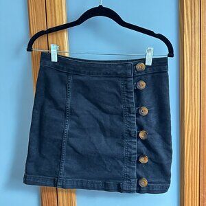 Free People button-up black denim mini skirt